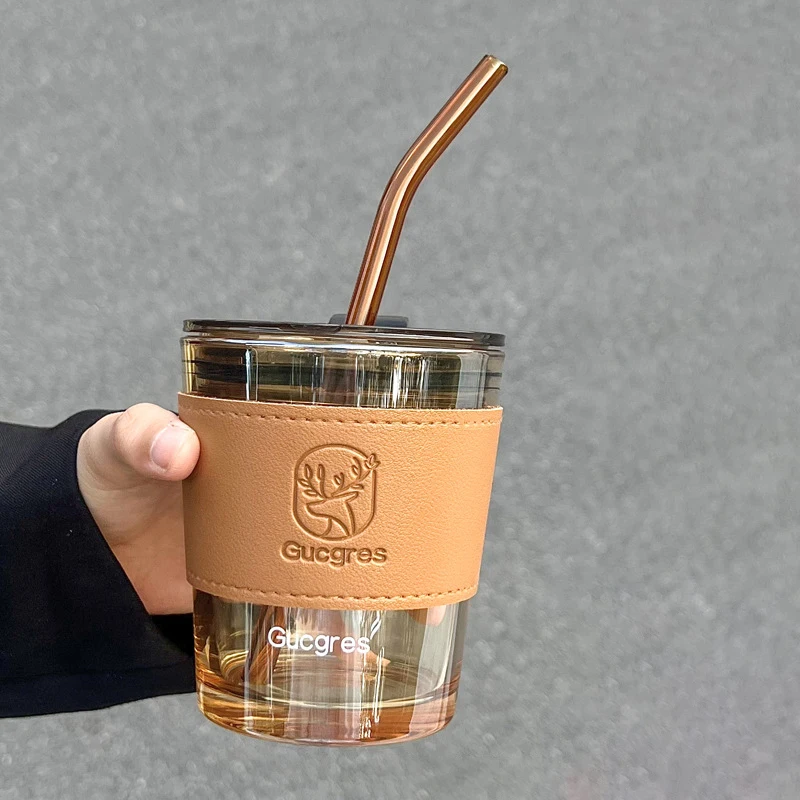 Glass Straw Cup With Thermal Insulation Cover 350/450ml Portable Coffee  Milk Tea Juice Reusable Glass Office And Household - AliExpress