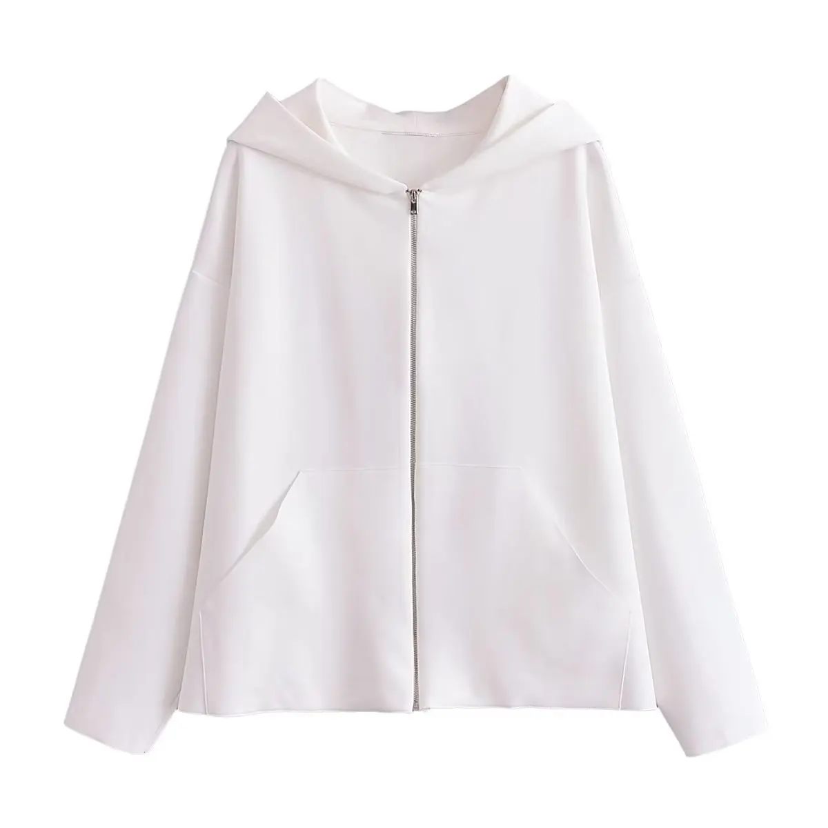 

Women 2023 New Fashion Zipper Hooded Sweatshirt Vintage Long Sleeve Pocket Loose All-Match Casual Female Outerwear Chic Tops