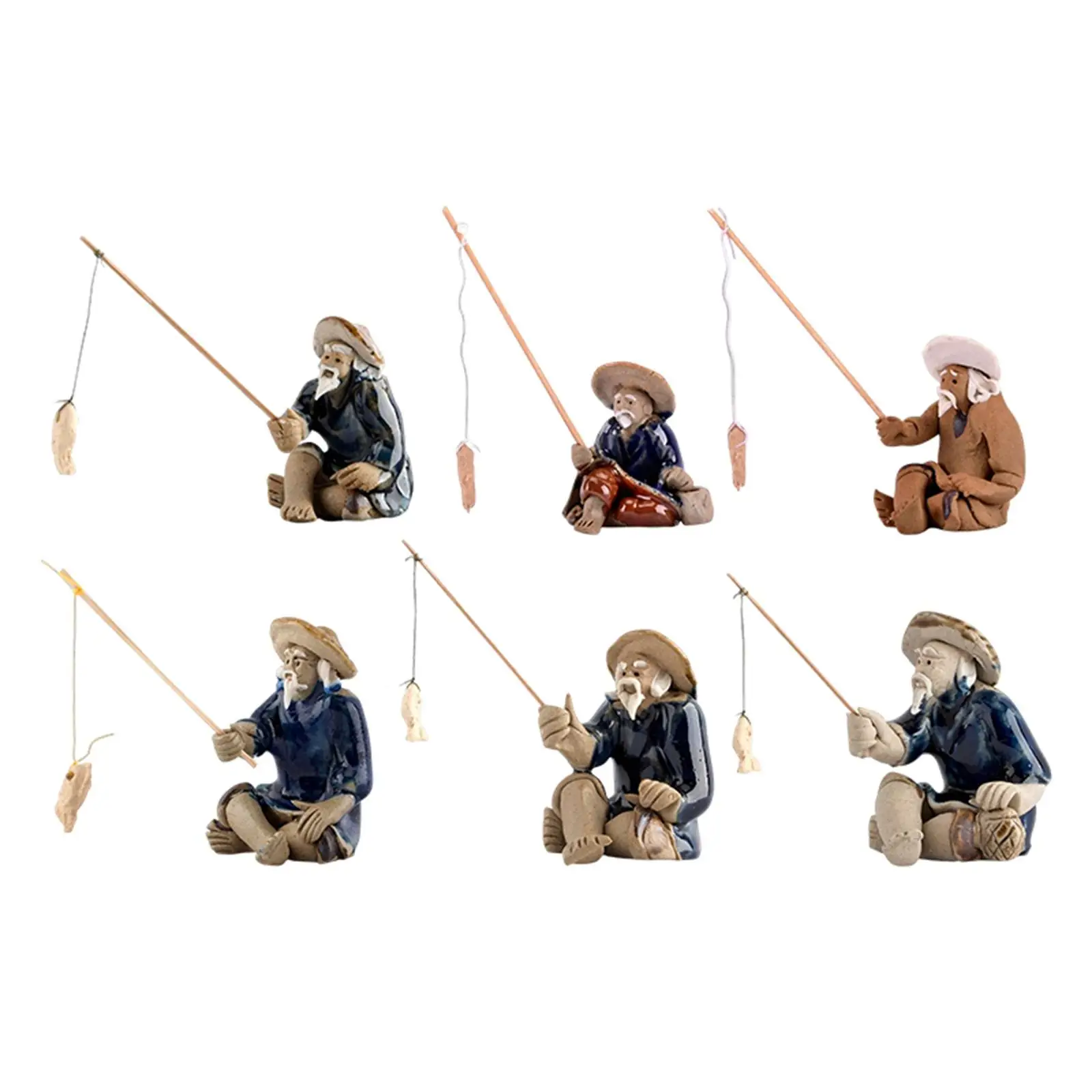 Miniature Fisherman Figurine Sitting Fishing Zen Sculpture Statue for