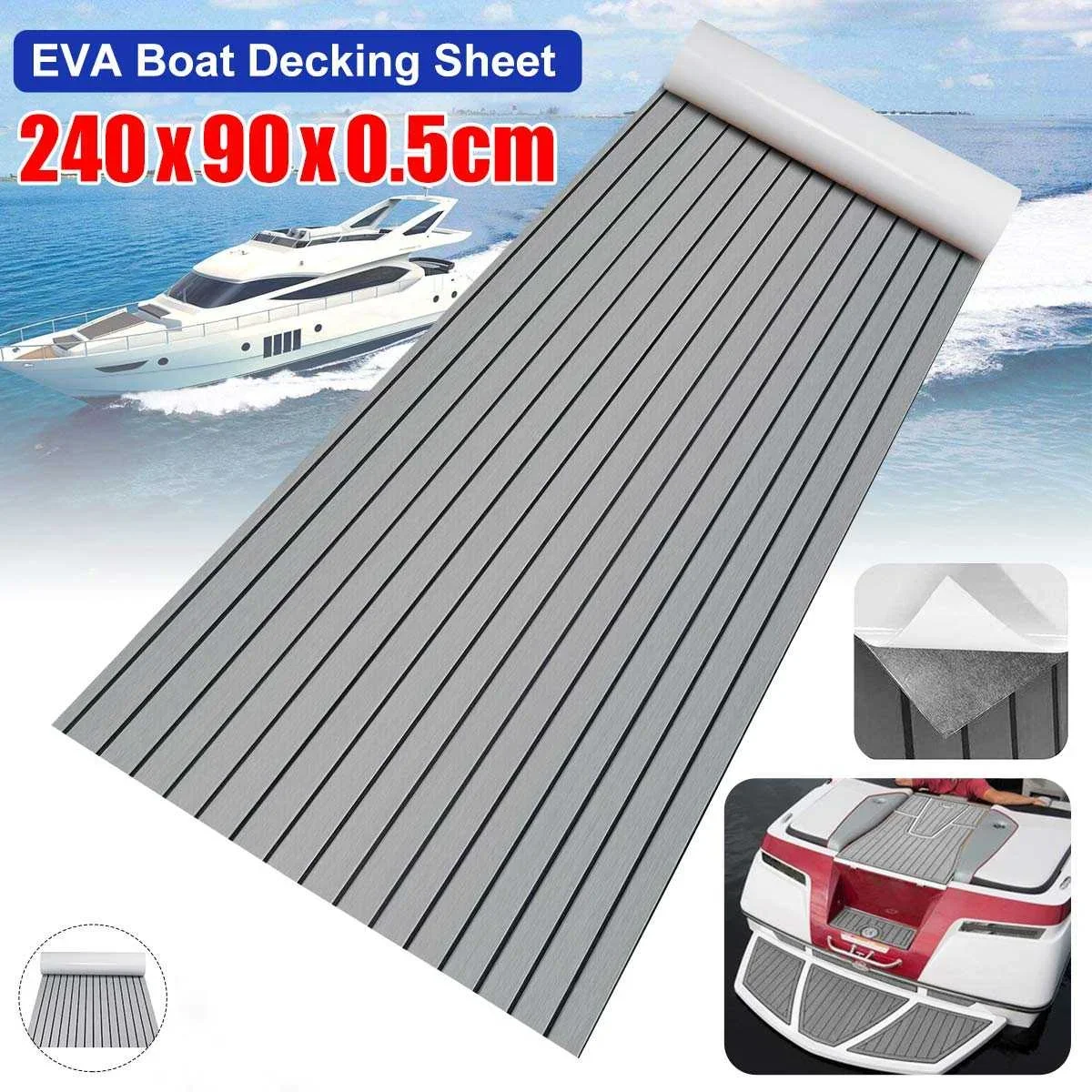 

2400x900x5mm Self-Adhesive EVA Foam Faux Teak Decking Sheet Marine Flooring Boat Decking Sheet Gray Black Striped Pad Mat