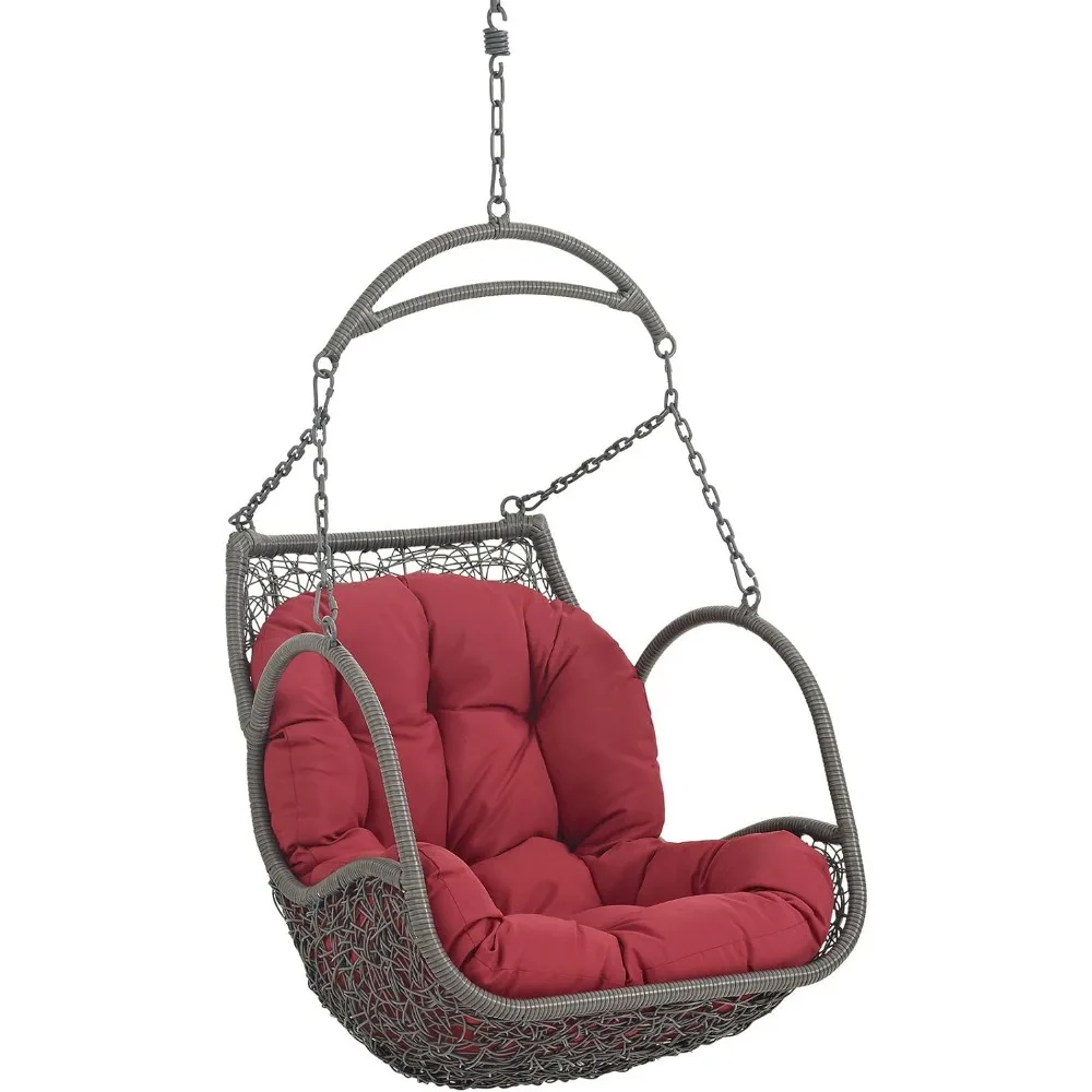 Arbor Wicker Outdoor Lounge Hanging Swing Chair Set with Stand in Red 3