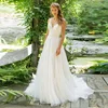 Customized Vestido De Noiva V Neck Tulle Wedding Dress Top Lace Appliques Bridal Dress Made Backless Wedding Gown Sweep Train 1
