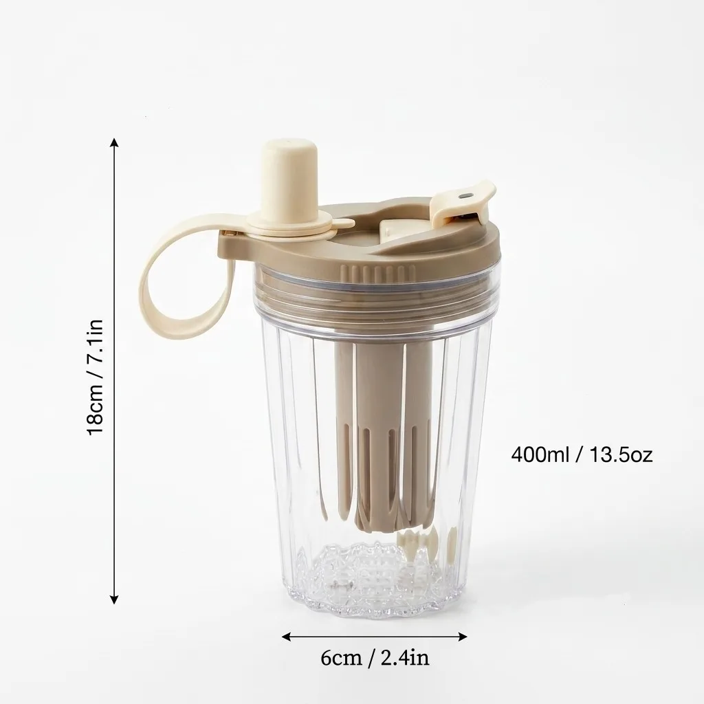 Leak-Proof Transparent Sports Bottle with Reusable Straw and Tea Strainer