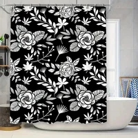 Black White Floral Shower Curtain Fabric Decor for Bathroom Extra Long Size Customize Option Available 1