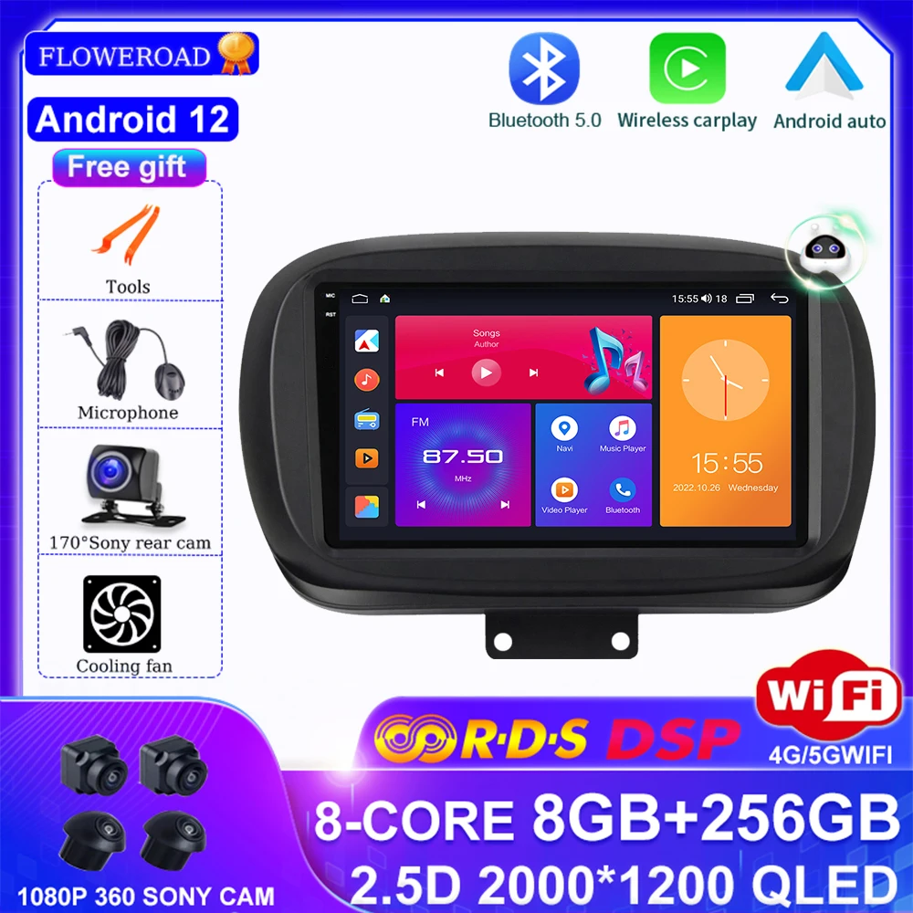 

Android 12 For For Fiat 500X 2014-2020 Car Radio Multimedia Video Player Navigation stereo GPS DSP BT Carplay Auto No 2din 2 din