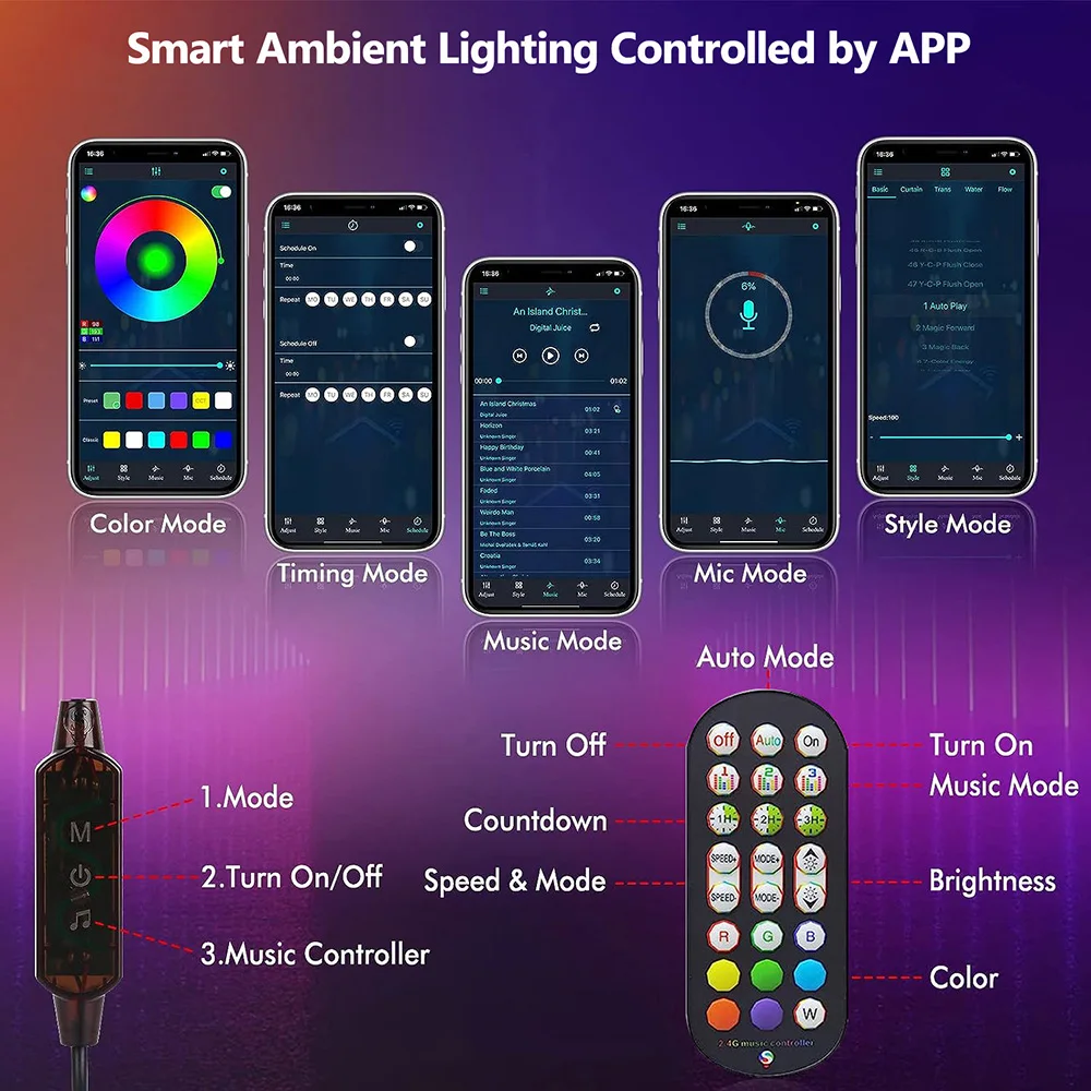 LED Light Bar Smart LED Light Bars RGB 16 Colour TV Backlights Remote Music Sync Gaming Lights Rhythm Ambient Pickup Lamp Mood Lighting