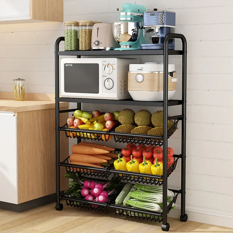 

Carbon Steel Kitchen Cart Multifunctional Storage Cart Fruits and Vegetables Storage Baskets Stable Load-Bearing Mobile Cart