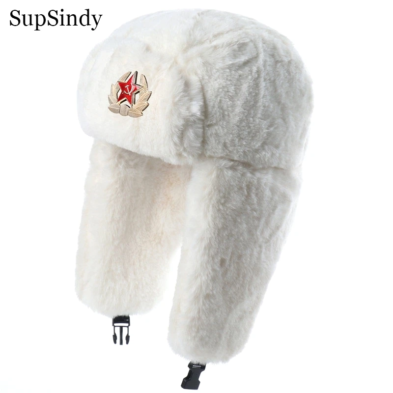 Winter Women Men Faux Rabbit Fur Pilot Ushanka Hat