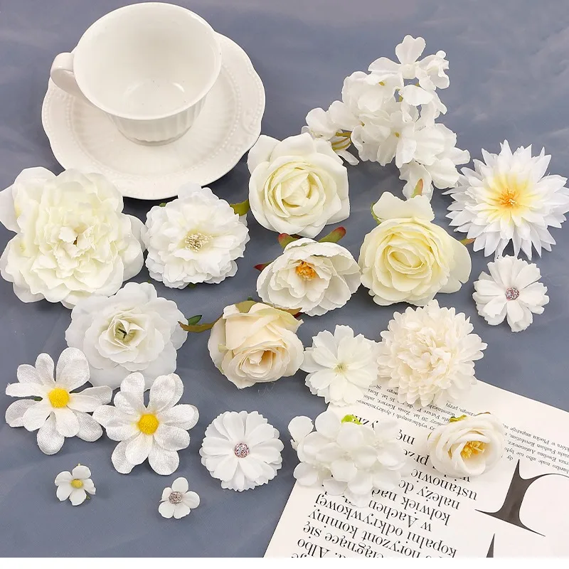 Weiße Serie Rose Künstliche Blumen Seide Kunstblumen für Heimdekoration Hochzeitsdekoration DIY Kranz Geschenk Zubehör Ornamente – Detail 2