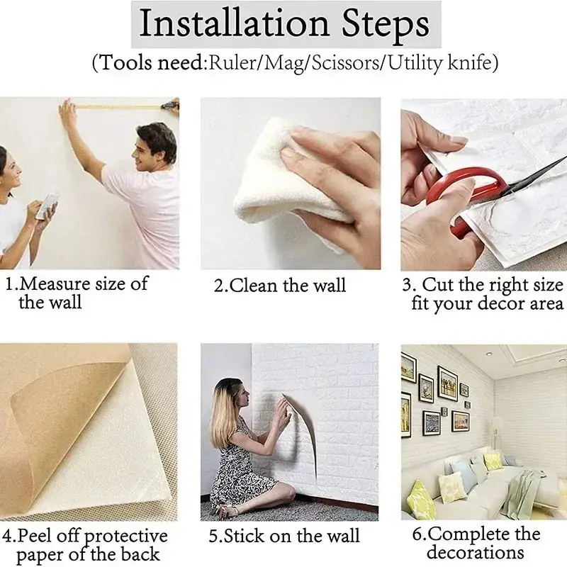 Wall Stickers 70cm*1m 3D Self-Adhesive Wallpaper Continuous Waterproof Brick Wall Stickers Living Room Bedroom Children's Room Home Decoration