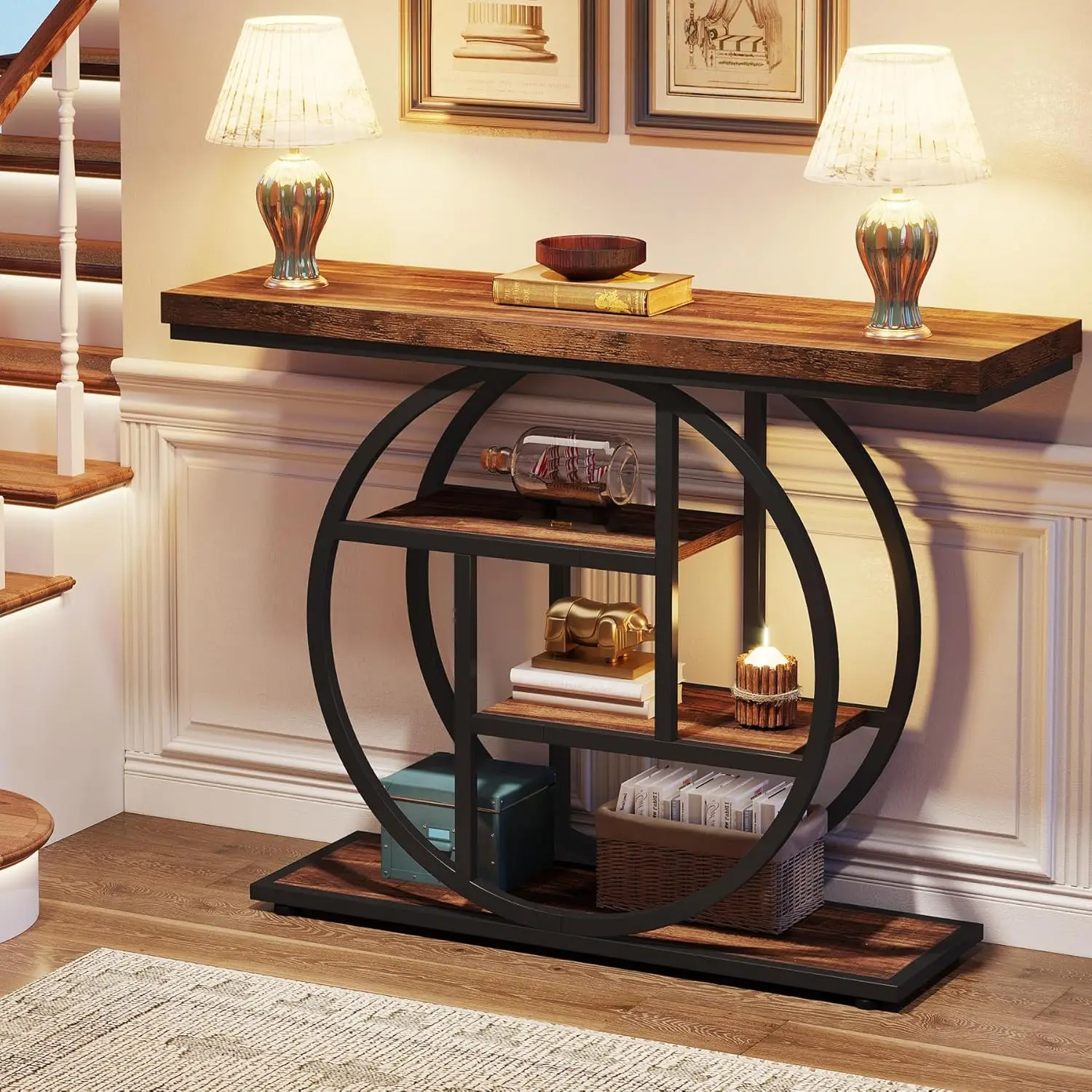 4-Tier Console Table with Circle Base 4