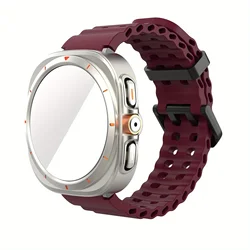 Premium Deluxe Watch Accessory Set - Ultra - Look Protective Case with HD Tempered Glass and Breathable Strap - Galaxy Watch 7 44mm (Wine red)