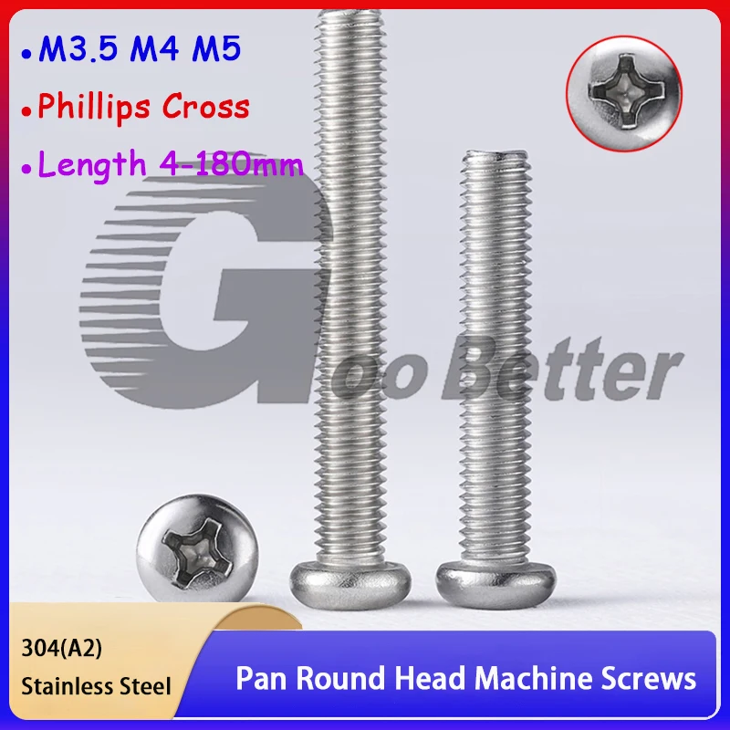 

M3.5 M4 M5*L=4-180mm A2 Phillips Pan Round Head Screws 304 Stainless Steel Cross Machine Screw