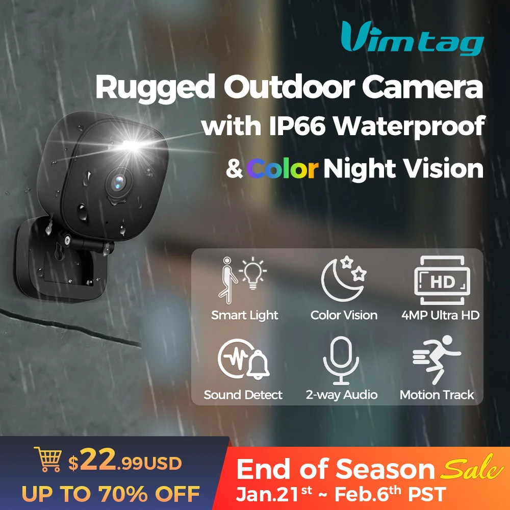 VIMTAG Outdoor Mini Security Camera WiFi 4MP PIR