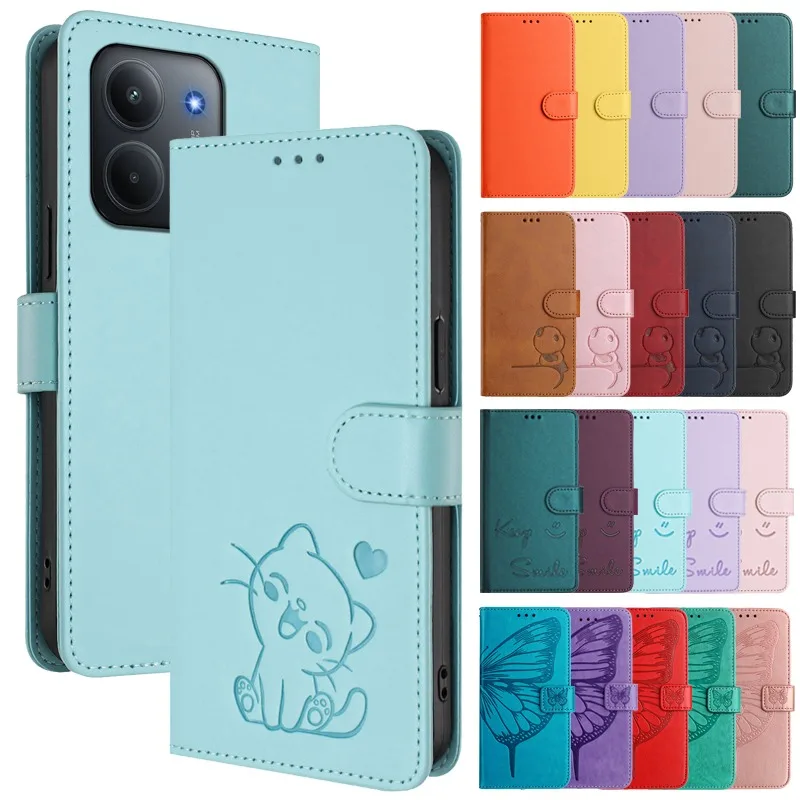 Classic Embossed Leather Flip Wallet Phone Case with Card Slot - Poco C85