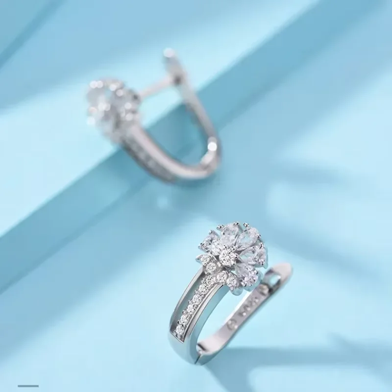 Fine Jewelry 925 Sterling Silver Earrings Inlaid With Zircon Crystal Flower Earrings Charm Jewelry For Women Gift Engagement Wed - 2