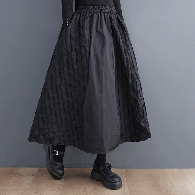 

2023 Korean Fashion Black Cotton Spring Autumn High Waist Woman Skirt Patchwork Casual Loose Long Women Skirts Faldas Mujer