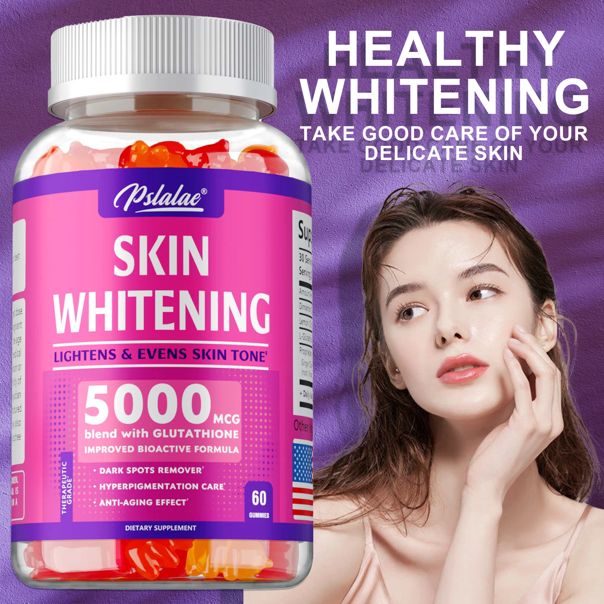 Skin Whitening - Anti-oxidation, Anti-aging,Whitening,Even Out Skin Tone and Enhance Natural Glow, Premium Formula - 60 Gummies