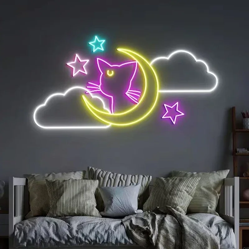 

Sailor for Moon Anime Luna Cat Neon Sign Custom Dimmer Led Neon Sign Kawaii Cute Decor Wall Hanging For Bedroom Children's Gift