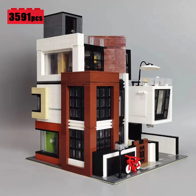 

2022 New City Modern Villa Street View Building Blocks Modular House MOC Idea Bricks Construction Set for Boys Children's Toys