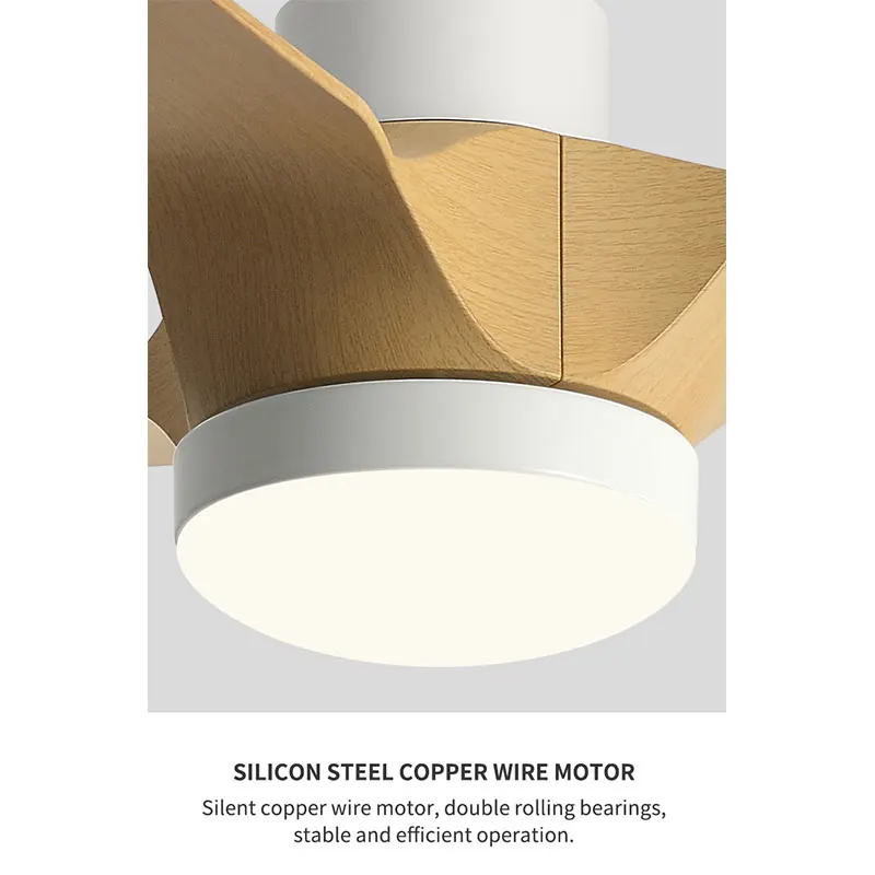 20 24 Inch Ceiling Fan 3 Blades Boom Industrial ABS Ventilator With Variable Light Remote Control for Home Office Decoration