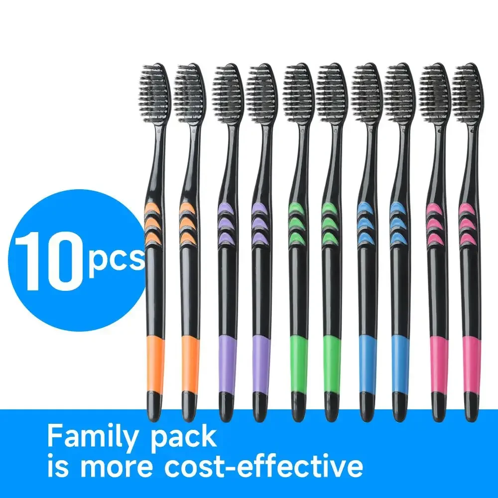 10PCS Family Pack Toothbrushes - Bamboo Charcoal Soft Bristles, Travel Carry Case Included, Random Color Design