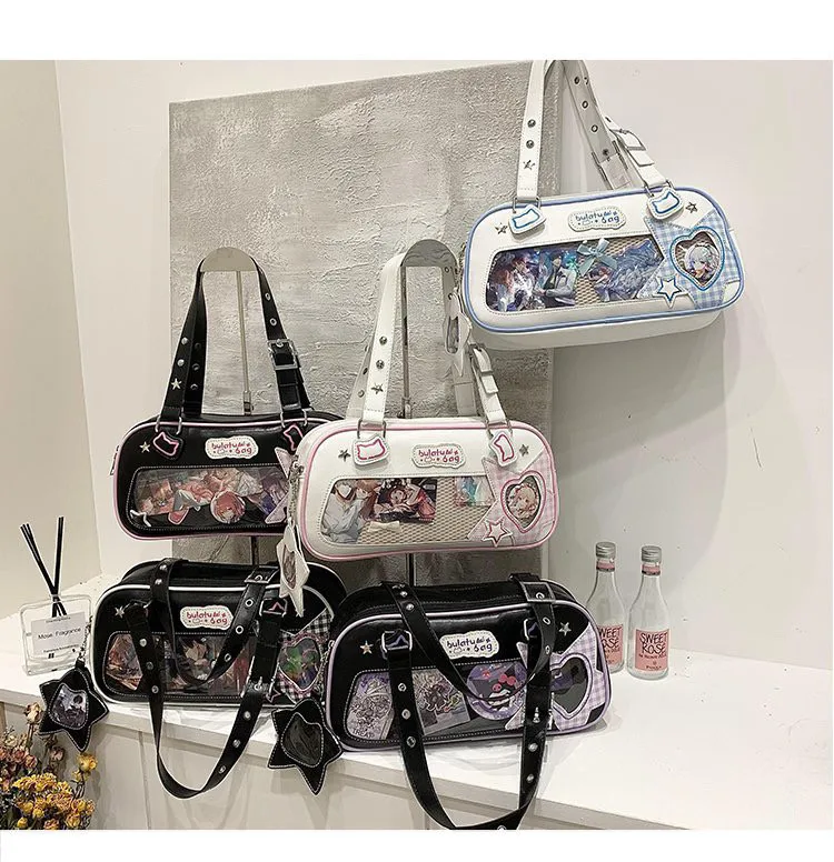 JIAERDI Japanese Transparent Blue Handbag Women Harajuku Aesthetic Leather Ita Bag Female Preppy Style Sweet Cute Shoulder Bags