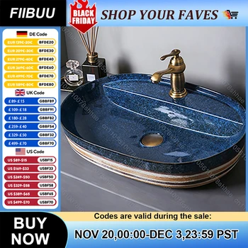 อ่างล้างหน้าเซรามิกวินเทจทรงรี อ่างล้างหน้าแบบวางบนเคาน์เตอร์ อ่างล้างหน้าเซรามิกสำหรับห้องน้ำ อ่างล้างหน้าแบบศิลปะ 1