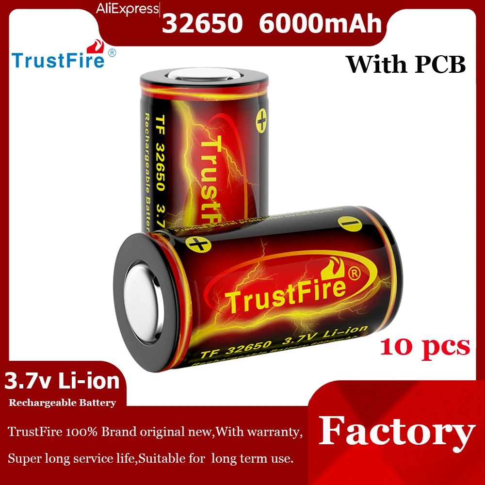 

TrustFire High Capacity 6000mAh 32650 Lithium-ion Battery 3.7V Rechargeable Li ion Batteries with Protected Circuit Board Cells