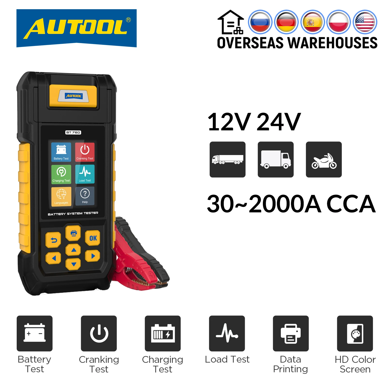 Autool BT760車バッテリーテスターアナライザ12v 24v自動ク