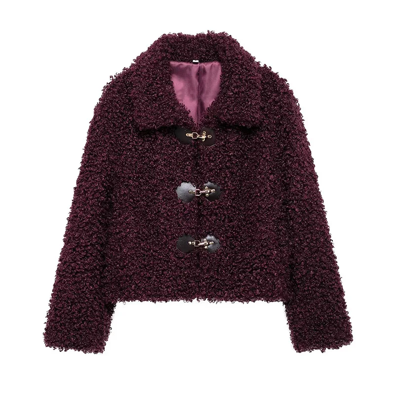 Vintage Lambs Wool Jacket For Women Loose Fleece O-neck Single Breasted Pockets Long Sleeve Fur Coat Autumn Winter Lady Outwear