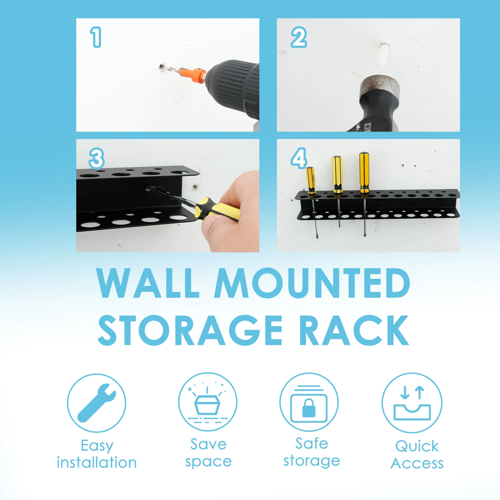 Screwdriver Wrench Organizer Rack Wall Mounted Pliers Holder Tool Storage Rack 14/23 Holes For Workshop Garage 2