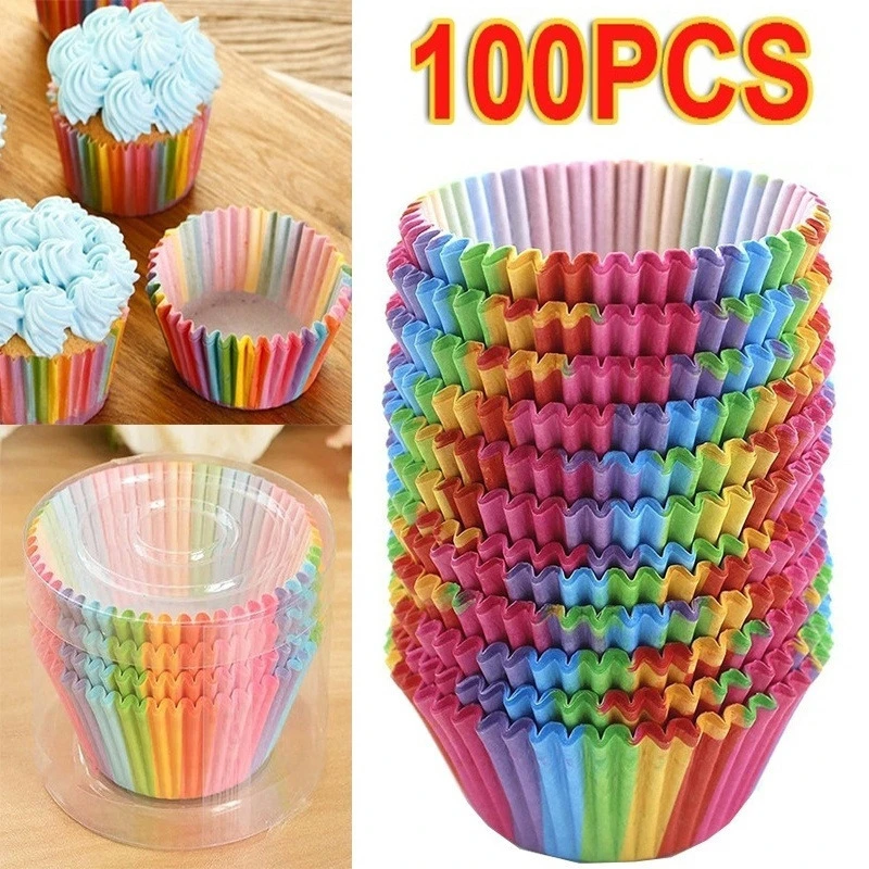 100pcs Rainbow Cake Paper Cup - Cake Tools - AliExpress