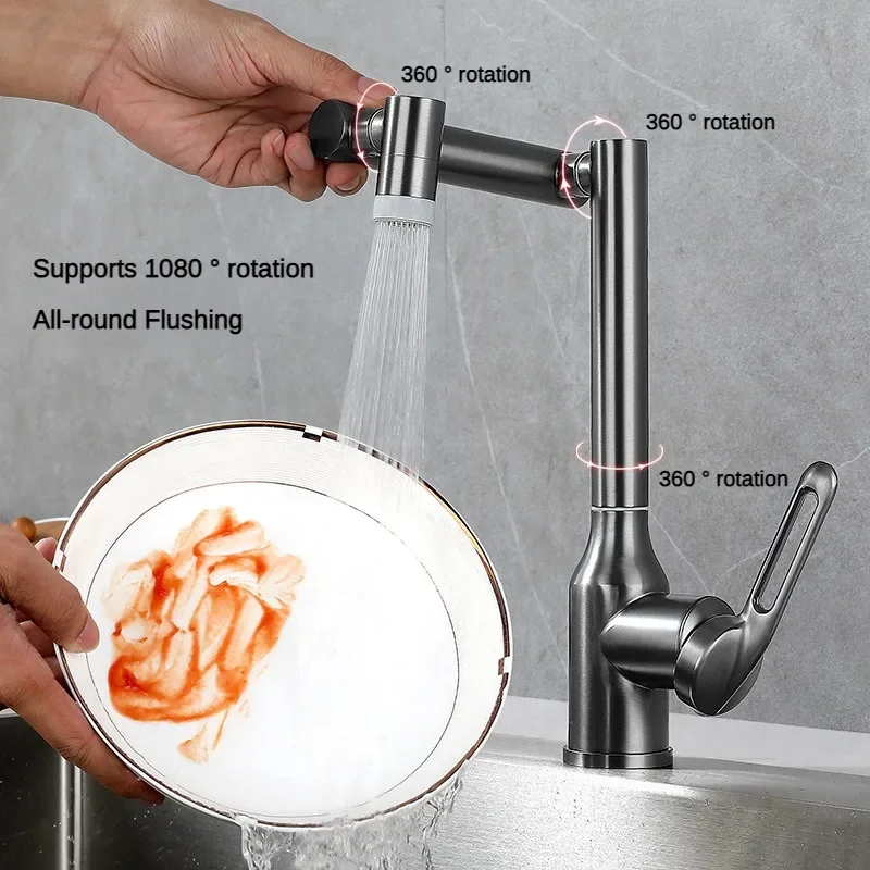 Robinet d\'évier de cuisine à poignée unique, rotation résistante à 360 degrés, robinet d\'évier de centre commercial, jet multifonctionnel,