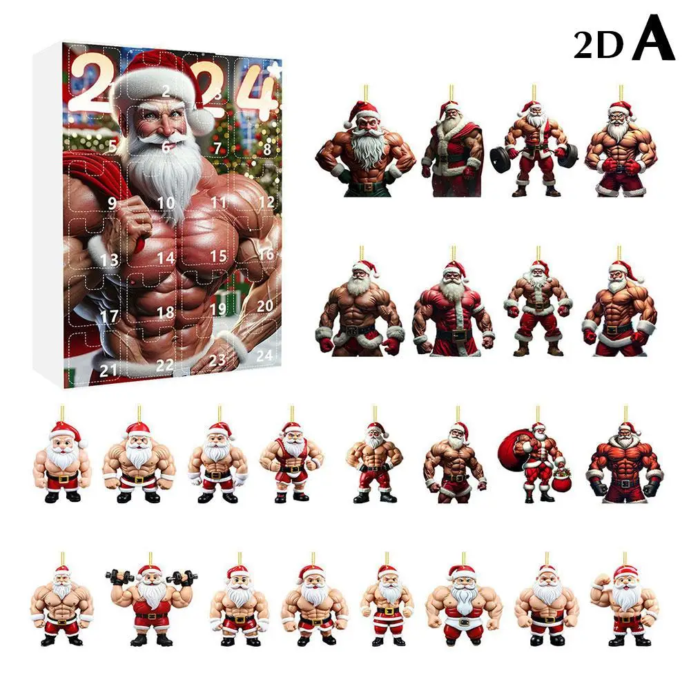 thumbnail image 1 of Calendario de Adviento de Papá Noel con músculos fuertes Calendario de Adviento 2024 Decoración navideña Pequeño colgante Caja de regalo Figura de juguete divertida para niños, 1 of 5