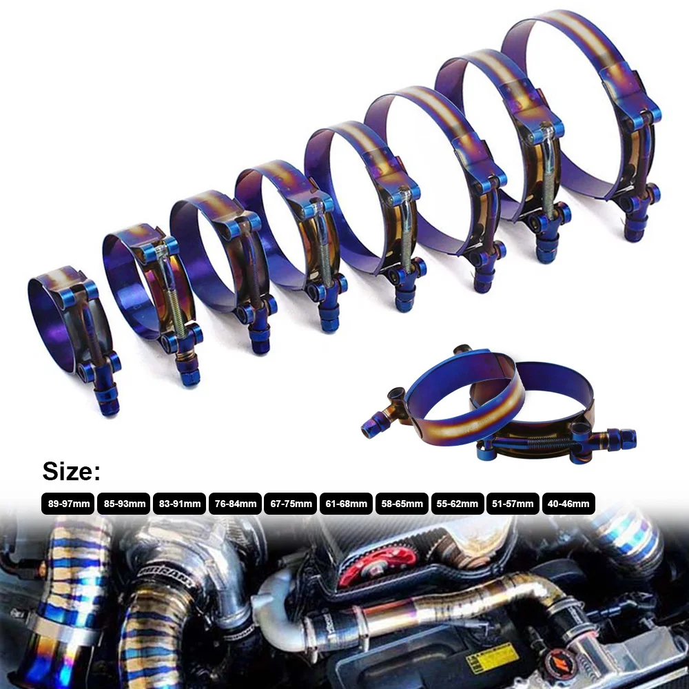 

40mm To 97mm Hose Clamp Kit Stainless Steel 1.57" To 3.81" T-Bolt Adjustable Pipe Fix Clip Universal Hose Clamp Titanium Blue