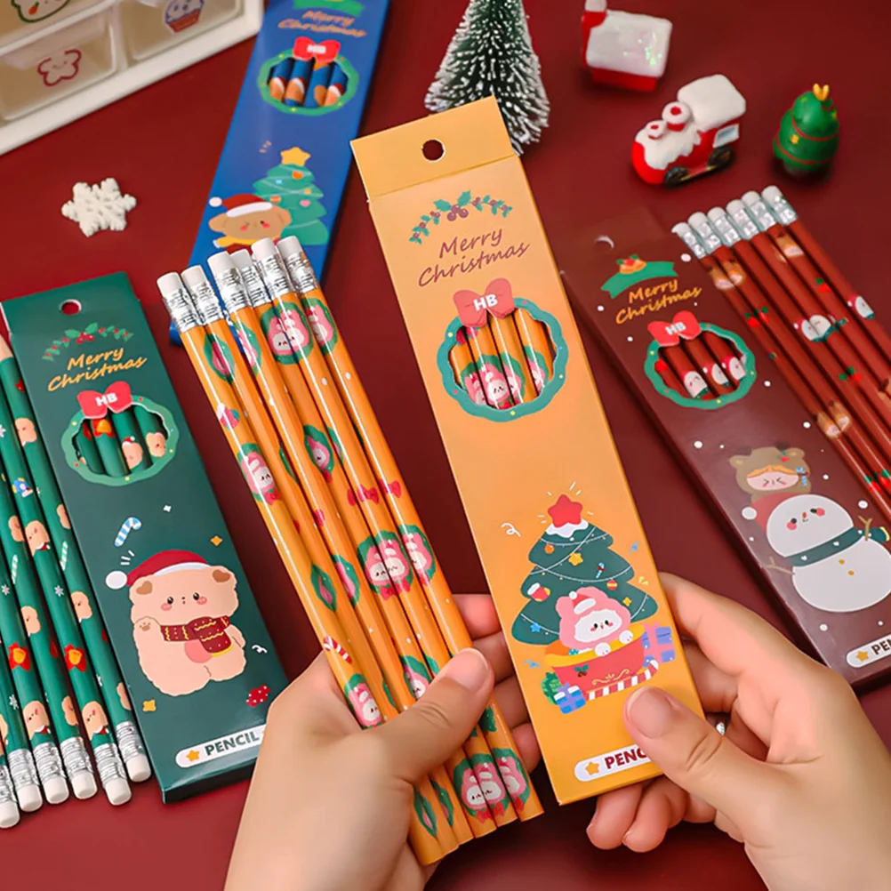 

4 Boxes Christmas Boxed Pencils Primary School Students Writing and Painting Sketch Set Colored Supply Favor Household Wooden