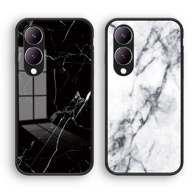 Vivo Y17S VivoY17S Case Marble Tempered Glass Case For Vivo Y17S Silicone  Bumper with Back Glass Hard Cover for Vivo Y17S 4G - AliExpress