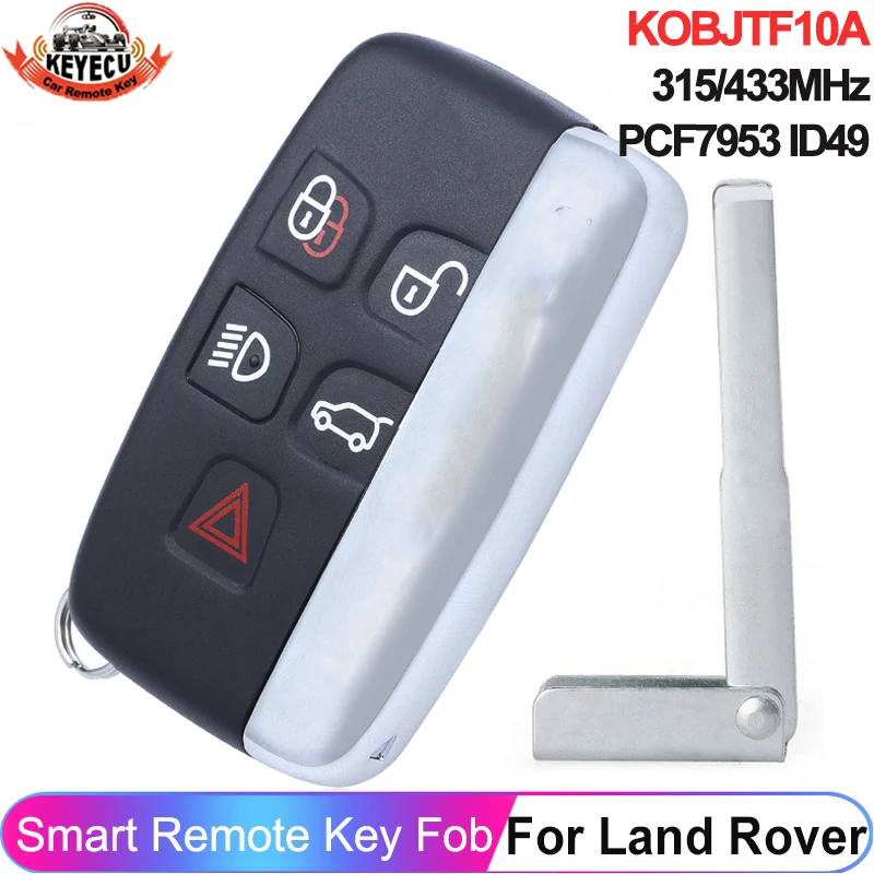 KEYECU For Land Rover Discovery 4 Freelander Range Rover Sport Evoque KOBJTF10A 315MHz 434MHz ID49 5 Buttons Smart Card Key