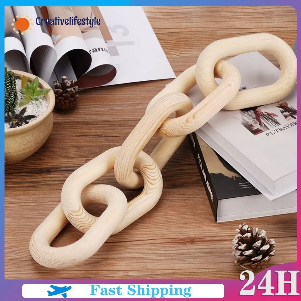 

Boho Style Chain Link Wooden Hand Carved 5-Link Chain Art Craft Ornament for Table Tray Farmhouse Office Rustic Desk Decoration