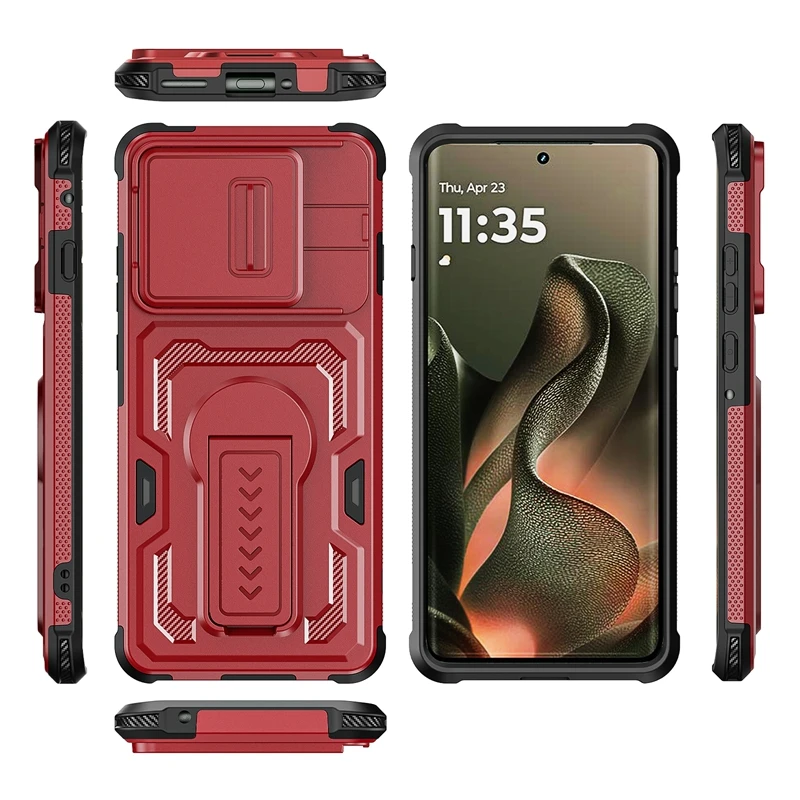 Rugged Military Slide Camera Cover Armor Case with Heavy-Duty Stand and Bumper Protection