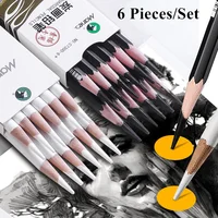 6 Pieces/Set Artist Black White Charcoal Pencils Set for Drawing Sketching Shading on Dark Papers Colored Cardboard 1