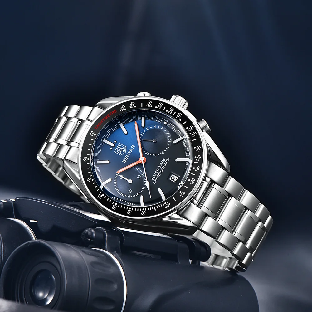 

BENYAR Watch For Men New Top Brand Luxury Watch Quartz Chronograph 50M Waterproof Luminous Steel Band Men Watch Reloj Hombre