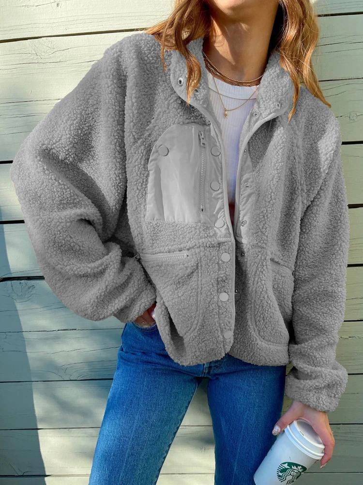 Vintage Plush Jacket Women Loose Casual Lamb Wool Coat Female
