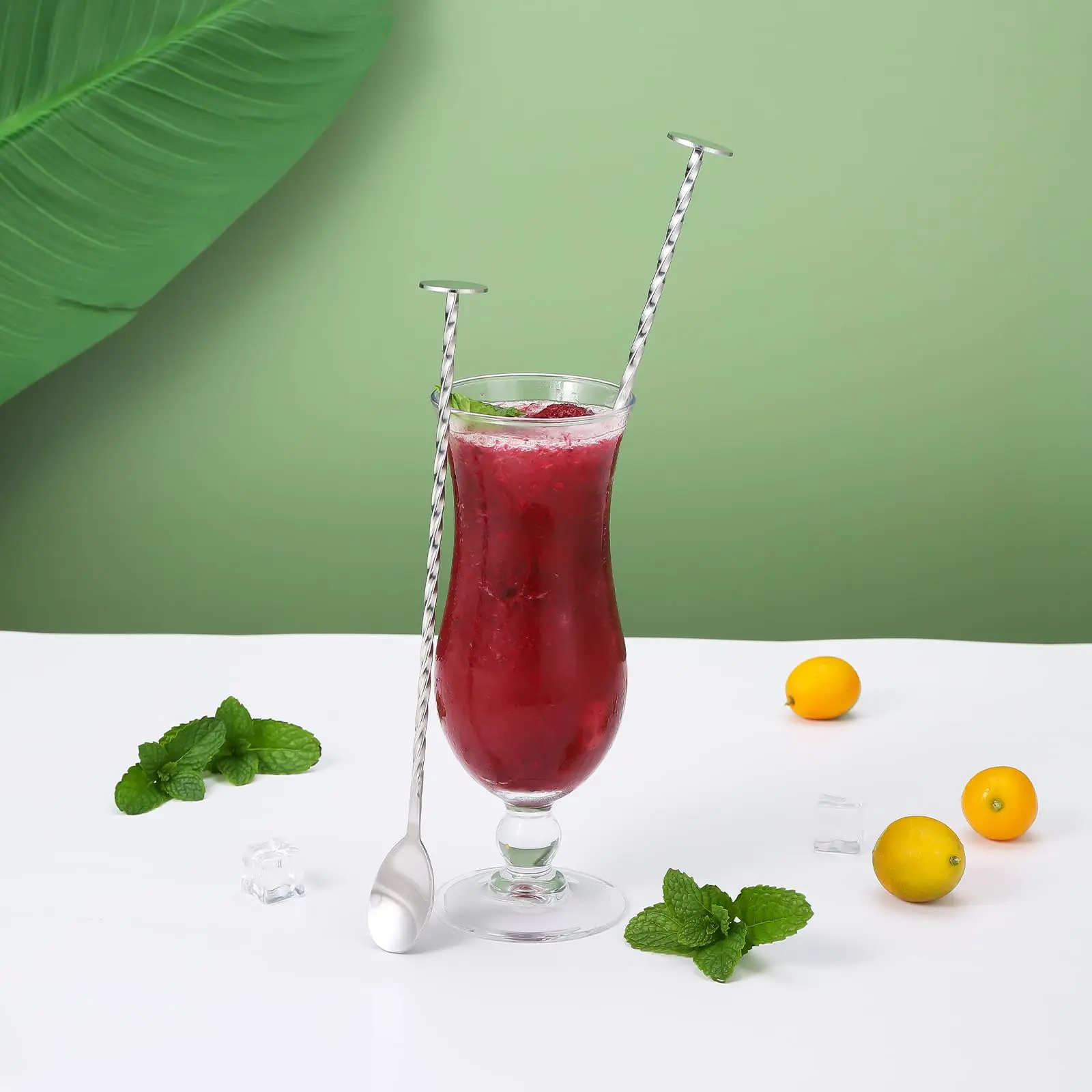 2pcs 304 Stainless Steel Cocktail Spoon Long Handle Cocktail Stick Used to Make Drinks Stirring Juices Iced Tea