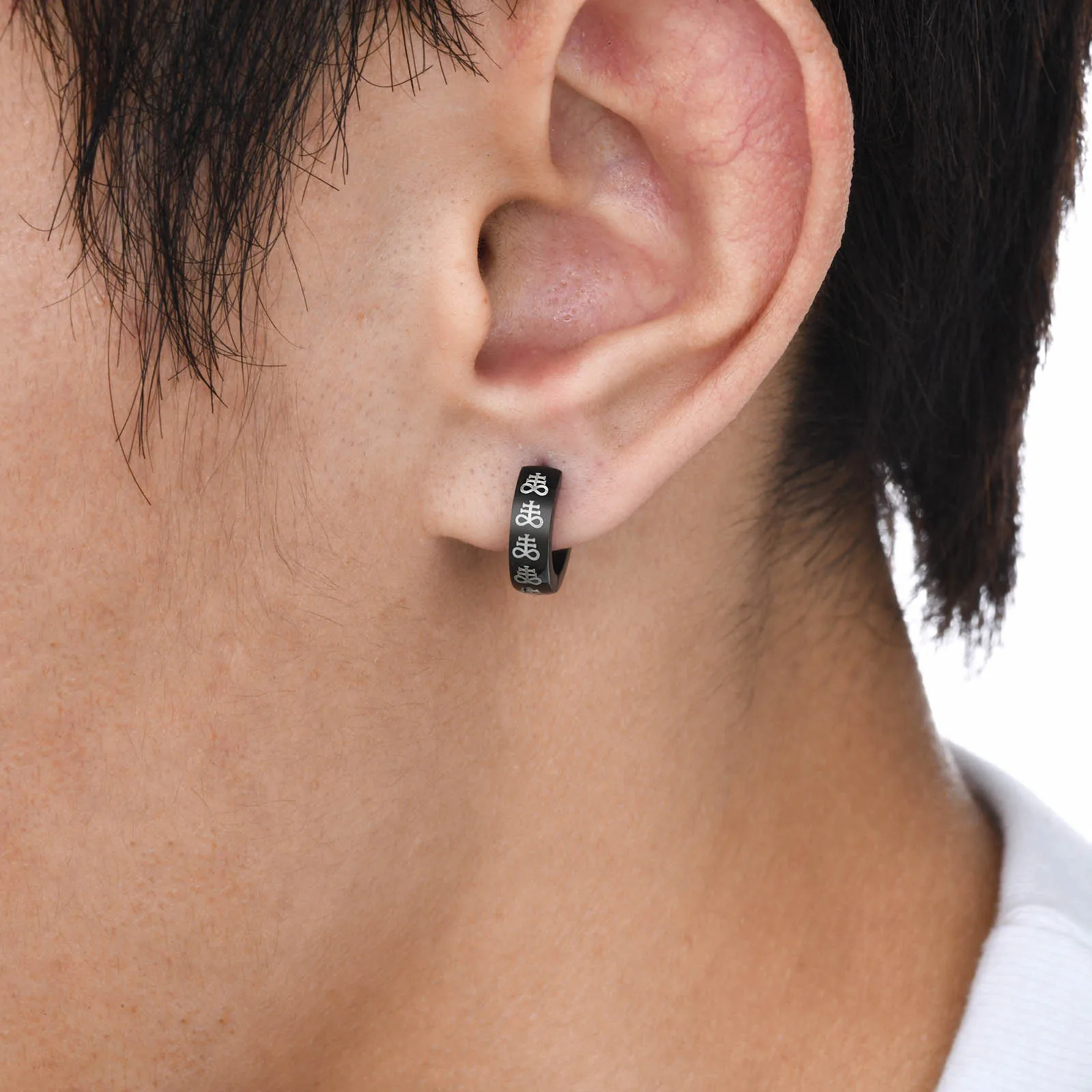 Mens Black Diamond Hoop Earrings Men Black Satan Hoop Earrings