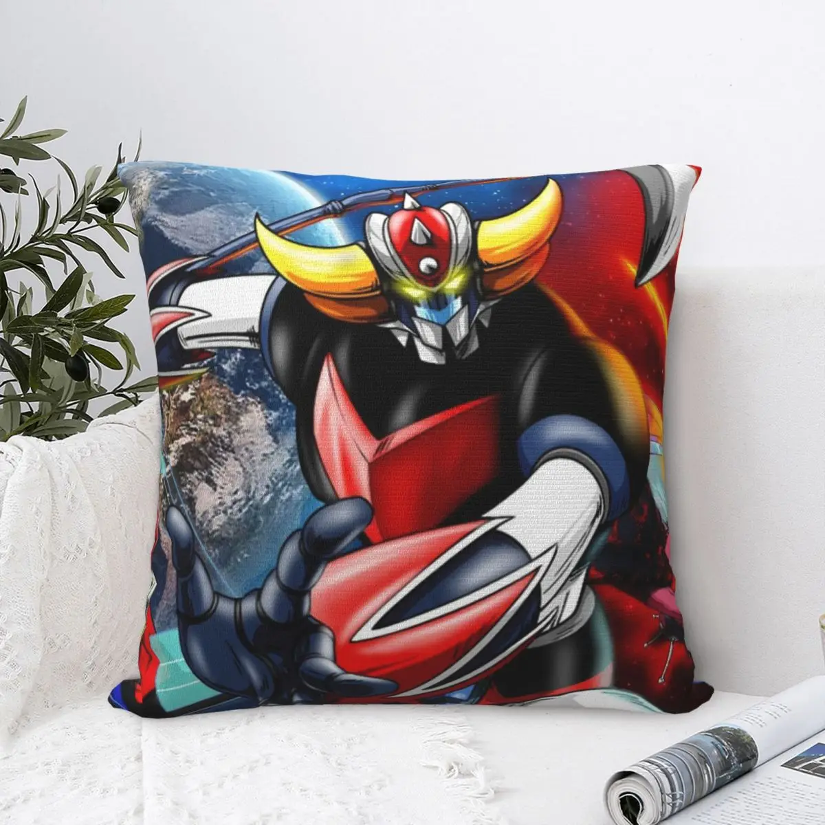 

Throw Pillow Case UFO Robot Grendizer Backpack Cojines Covers DIY Printed Reusable Sofa Decor