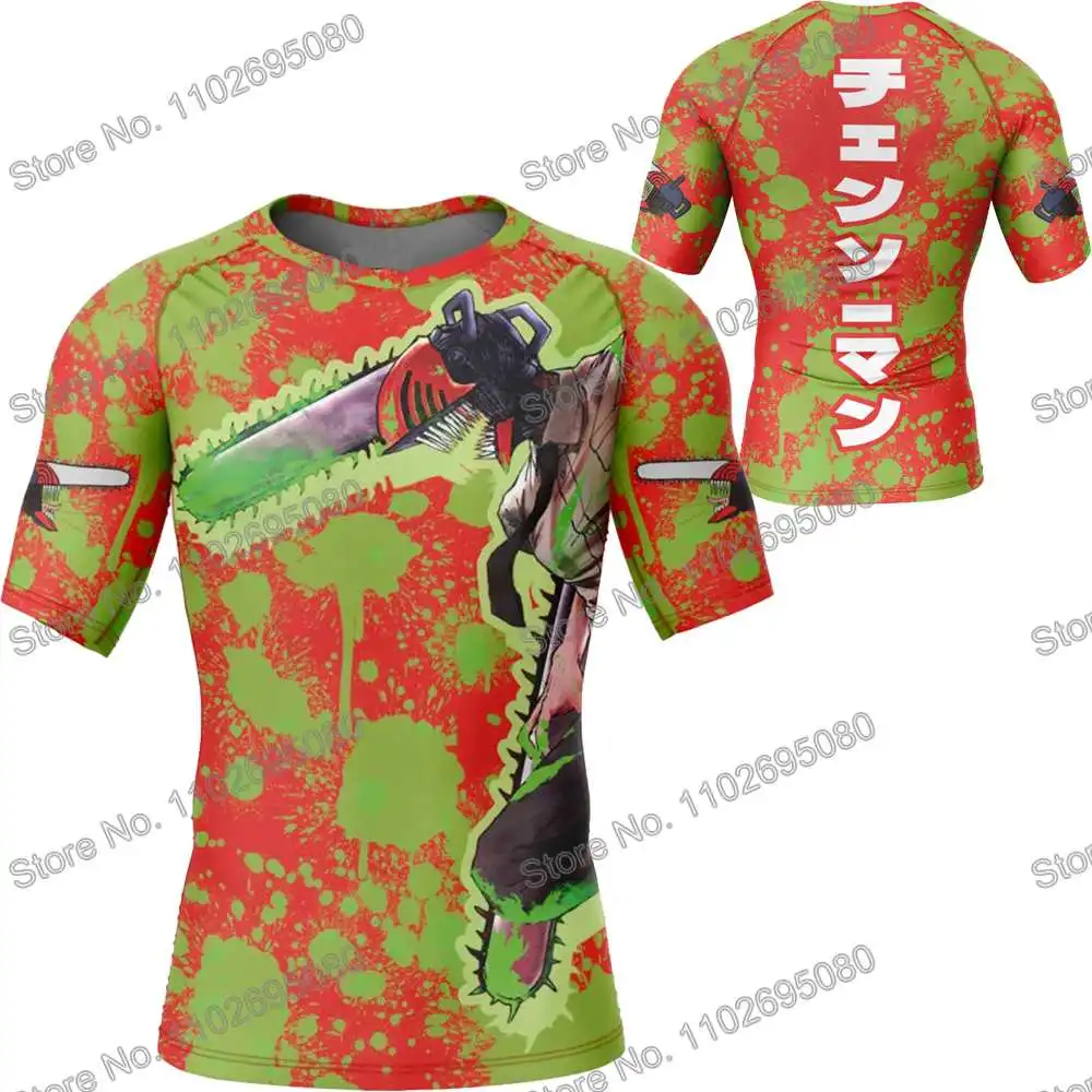 Denji Rash Guard Surf Clothing BJJ Boxing MMA Men Short Sleeve Diving T-Shirt Tight Swimwear Summer Beach Floatsuit Women GYM