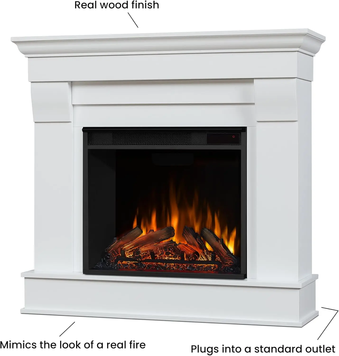 Chateau 41 "Electric Fireplace with Mantel Replaceable Fireplace Insert Heater Realistic Log and Flame Effects Remote Timer 3