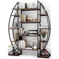 Large Oval Bookshelf, 70“ Tall Open 5 Tier Industrial Bookcases, Modern Etagere Bookcase Furniture, Wall Units for Living Room, 1